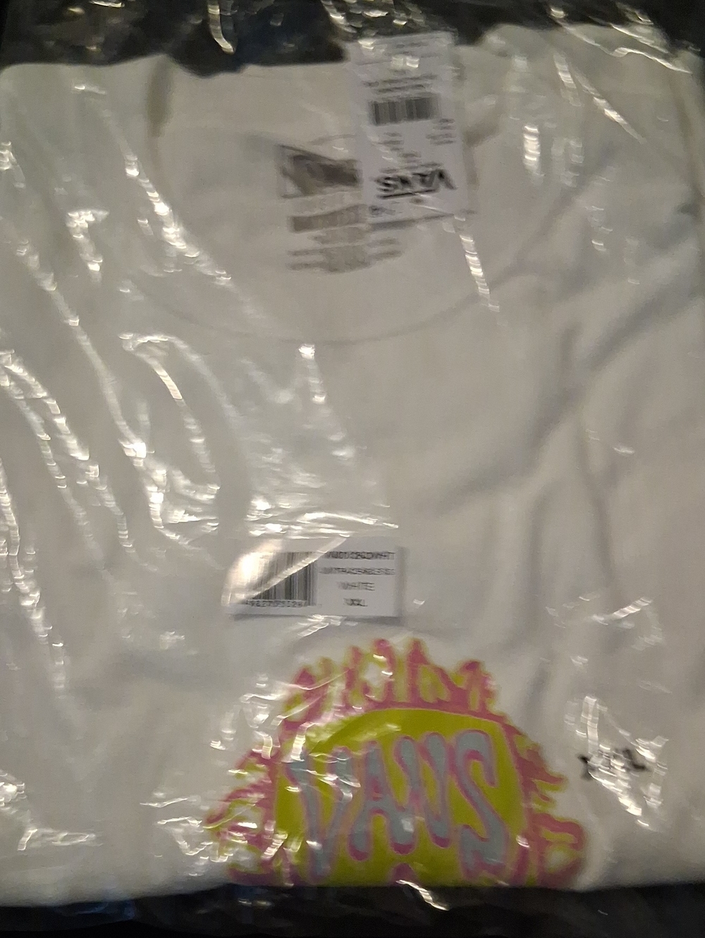 Vans White Tee with Pink and Yellow Logo